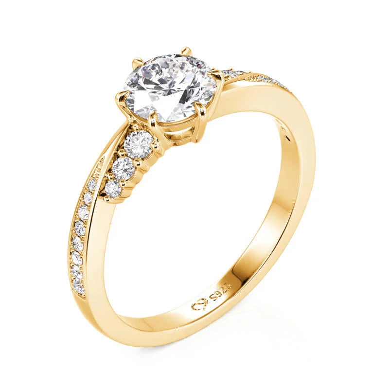 Simple Twist Round Cut Gold Promise Ring Sterling Silver