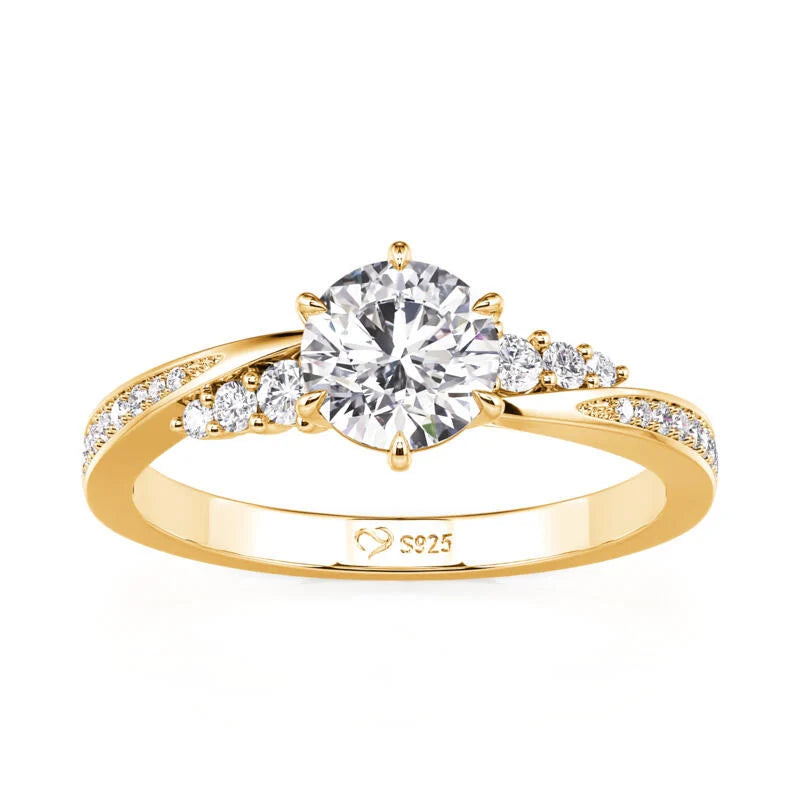 Simple Twist Round Cut Gold Promise Ring Sterling Silver