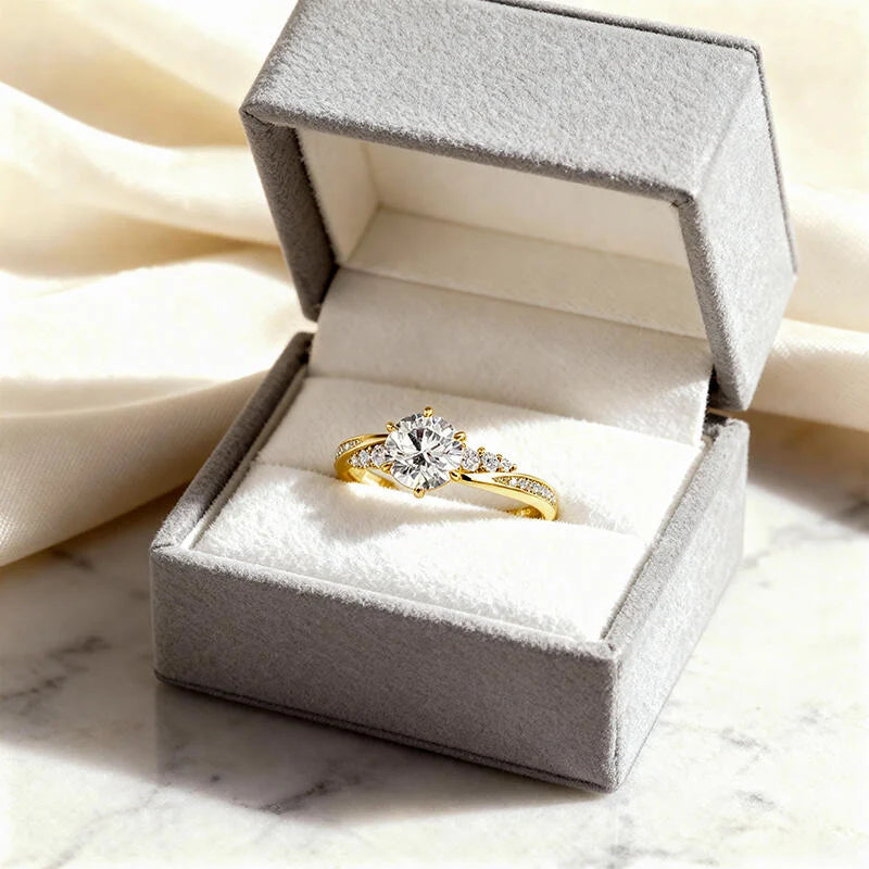 Simple Twist Round Cut Gold Promise Ring Sterling Silver