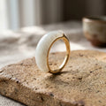 Minimalist Genuine Nephrite White Jade Adjustable Band Ring in 18k gold-filled silver