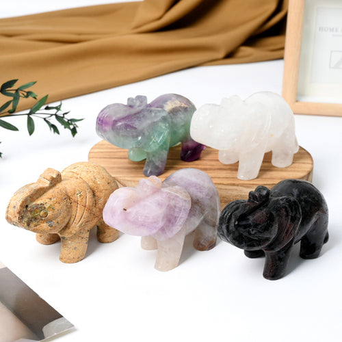 Hand-Carved Natural Rose Quartz Elephant Feng Shui Figurine