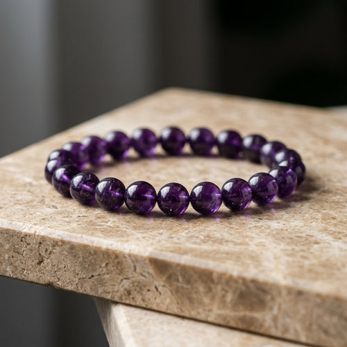 Genuine Amethyst Healing Crystal Beaded Bracelet 8mm - Natural Purple Gemstone